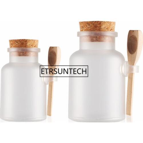 100g 200g Matte Plastic Bath Salt Jars ABS Round Bottle Containers With Cork Stoppers Spoon Jars F2102