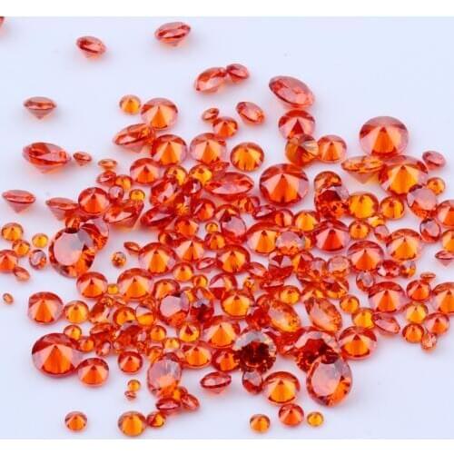 100pcs 1mm-4mm 5A And Mixed Sizes Round Beads Cut CZ Stone Brilliant Orange Color Cubic Zirconia Synthetic Gems stone