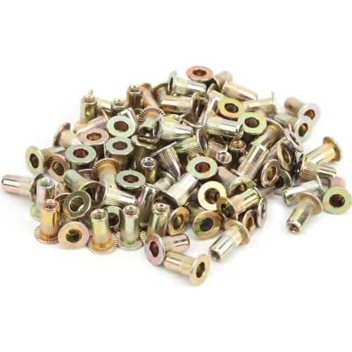 100Pcs M3/M4/M5/M6 Rivet Nut Color Zinc Plated Flat Head Threaded Nutsert Kit Hardware Accessories