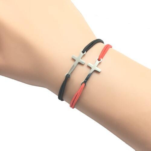 2pcs Wish Bracelet Cross Stainless Steel Charm Heart Pendant Adjustable Cord Lucky Bracelet