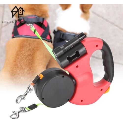 2021 New Retractable Dual Double Pet Leash Rope Walk For Two Dog Walk The Dog Adjustable Pet Leash Pet Supplies with LED Light