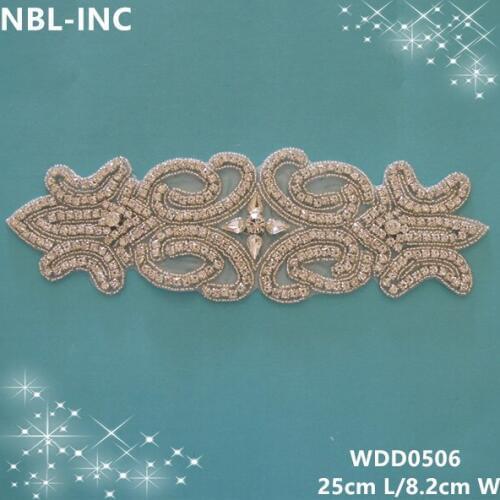 30PCS)Wholesale handmade beaded sewing bridal rhinestone applique patch iron on for wedding dresses WDD0506