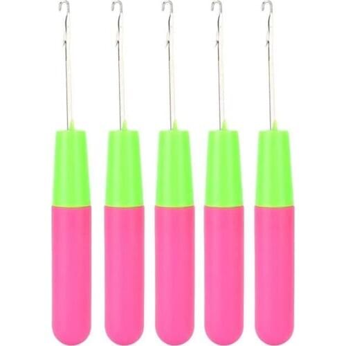 5Pcs Plastic Crochet Braid Needle for Hair Extension Hook Crochet Needle Threader Knitting Crochet Needle for Hair