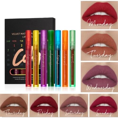 7Pcs/Sets Long Lasting Lip Gloss Glazed Velvet Matte Non-stick Cup Liquid Lipstick Long Lasting Waterproof Lip Tint Cosmetics