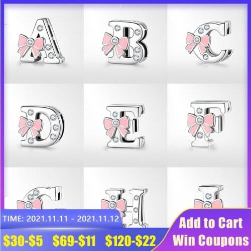 925 Sterling Silver A to Z bow-knot crystal CZ 26 Letter Alphabet Charms Clips Beads fit Original reflections Bracelets Jewelry