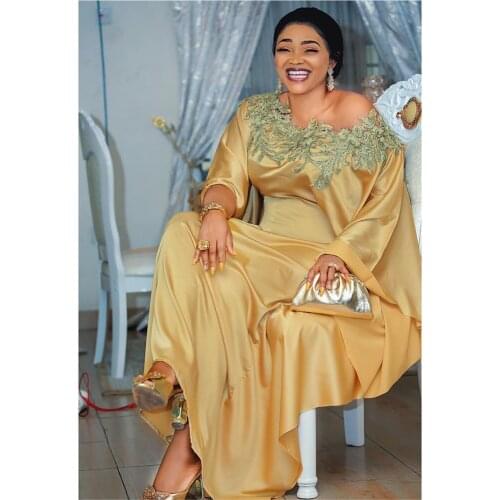 African Dresses for Women Oversize Traditional Dashiki Diamond Satin African Clothes Abaya Dubai Muslim Dress Moroccan Robe Gown