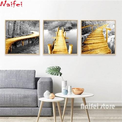 Nordic Modern 5D DIY Diamond Painting Wood Yellow Wall Art Full Drill Diamond Embroidery Mosaic Cross Stitch Rhinestone Decor