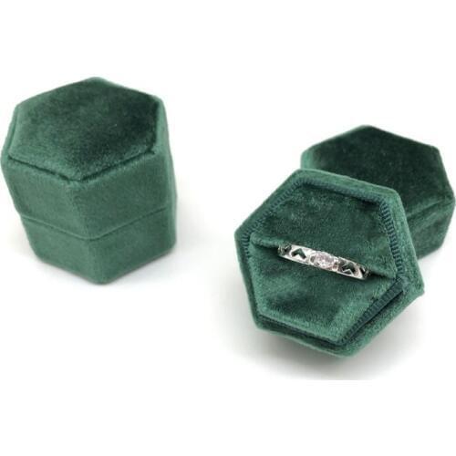 Velvet Single Ring Box Hexagon Valentines Day Ring Box with Detachable Lid