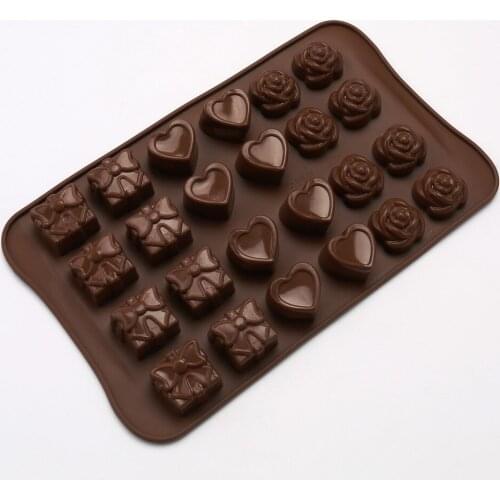 24 Bow Knot Rose Heart Shaped Silicone Chocolate Mold High Temperature Oven Dessert Ice Tray DIY Household Baking Supplies