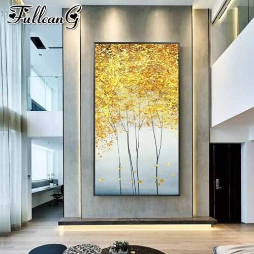 FULLCANG Abstract golden tree landscape large diamond painting 5d diy full square round drill mosaic embroidery kits FC3672