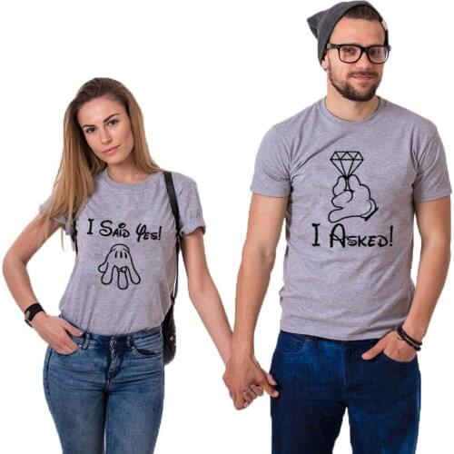 Funny Marriage Proposal Short Sleeve T-shirt Unisex Top Tee Fashion Valentine Gift Tees Summer I Asked I Said Yes Couple Tshirt