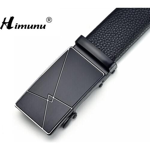 [HIMUNU] Fashion Luxury Designer Automatic Buckle Black Genuine Leather Belt Mens Belts Cow Leather Belts for Men 3.5cm Width