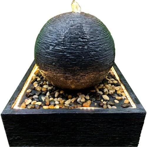 Stone outdoor water fountains ball water feature with led lights for garden