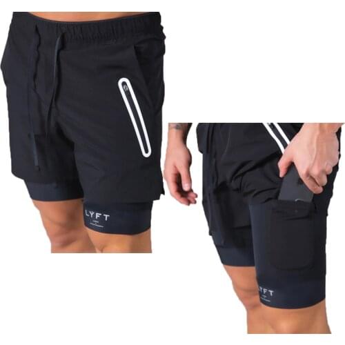 Summer Running Shorts Mens Sports New Gym Fitness Training Sports Shorts Male 2-in-1 Safety Pockets Casual Jogging Mens shorts