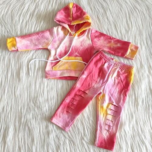 Hot sell children long sleeve outfit girls and boys wear Tie-dye design jacket set kids fashion outfit