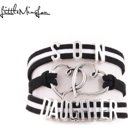 Little Minglou love Son Daughter bracelet heart charm suede wrap men bracelets & bangles for women jewelry family gift