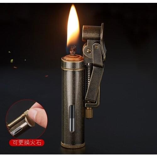 Trench kerosene lighter old-fashioned retro Mechanical one-key ignition wheel visual oil tank nostalgic portable smoking Gift