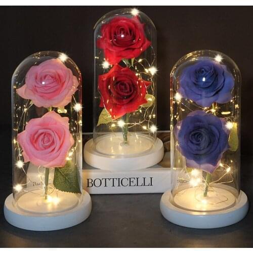 New Enchanted Beauty And The Beast Two Roses In A Glass Dome With Led Light For Valentines Mothers Day Gift Wedding Home decor
