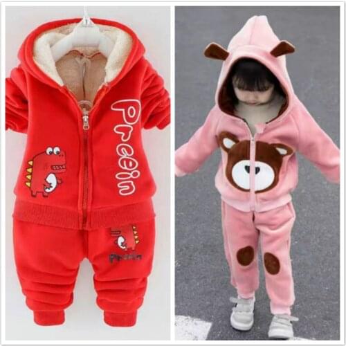 Newborn Baby Girl Clothes Winter Set Boys Autumn And Winter Thick Warm Casual Hooded Sweater +Pants Cartoon Cute Bear Tracksuits