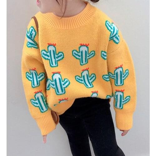 Autumn Winter Kids Tops Knit Girls Sweater Knitwear Plant Pattern Print Kid Clothes Sweater For Girls Boy Clothes Girl Outfits
