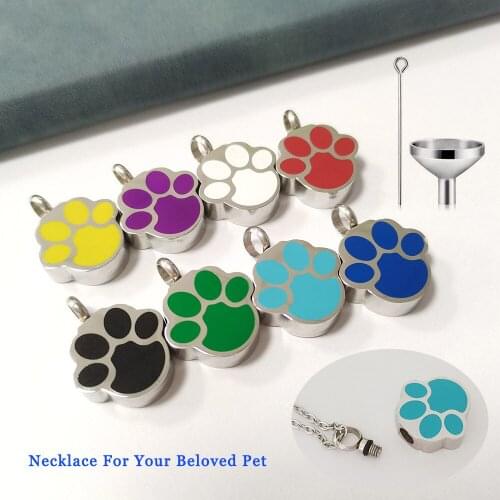 Pet Cremation Jewelry for Ashes Pendant Paw Print Pets Urn Necklace Keepsake Jewellry for Cat Dog Memorial Ash Necklaces