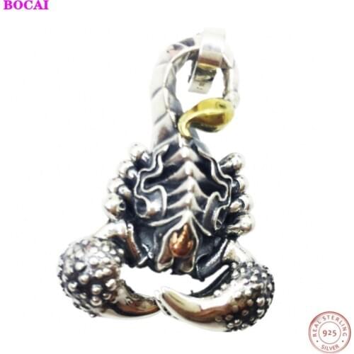 BOCAI Real S925 Sterling Silver Pendant Vintage Craft Mens Thai Silver Pendant Scorpion Pendant silver jewelry