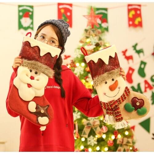 Christmas ornaments, large Christmas sock, gift bag, children, santa, snowman, gift bag