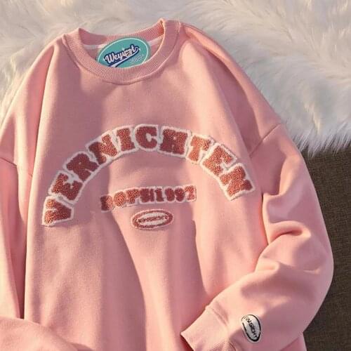 Punk Goth Pink Tops Streetwear Sweatshirt Vintage Letter Embroidery O-neck Pullovers Fashion Clothes for Teens 2021Autumn Casual