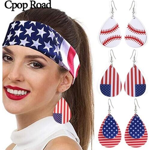 M&G New Tennis American Flag Earrings Double Layer Leaf Water Drop PU Leather Copper Earrings Fashion Jewelry Women Accessories