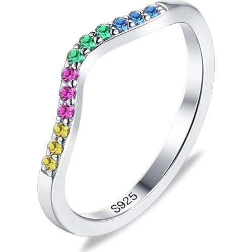 SILVERHOO New 925 Sterling Silver Water Drop Finger Rings Women Colorful Clear Cubic Zirconia Anniversary Ring Fine Jewelry