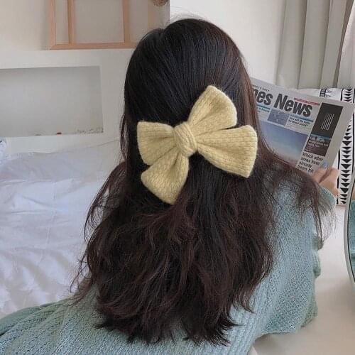 Stylish Trendy Adorable Hairpin Bowknot Oversized Artificial Fiber Girl Adorable Sweet Style Hair Clip for Dating
