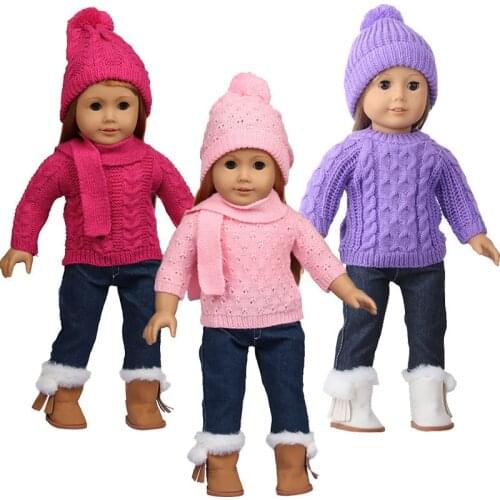 New Pattern Clothes Sweater Dot four Piece Set Fit 18 Inch American&43cm Baby New Born Doll Clothes Accessories