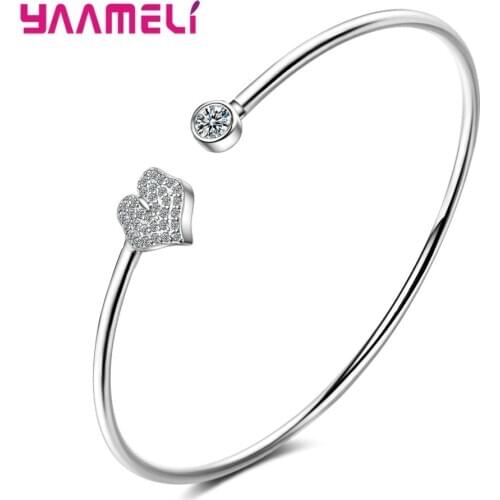 Creative 925 Sterling Silver Simple Butterfly Crystal Open Cuff Bracelets Cute Lotus Leaf Bangle Wedding Anniversary Jewelry