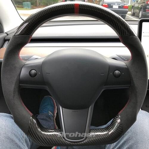 Suede Leather Carbon Fiber Steering Wheel Replacement Car Accessories For Tesla Model Y Model 3 2017 2018 2019 2020 2021