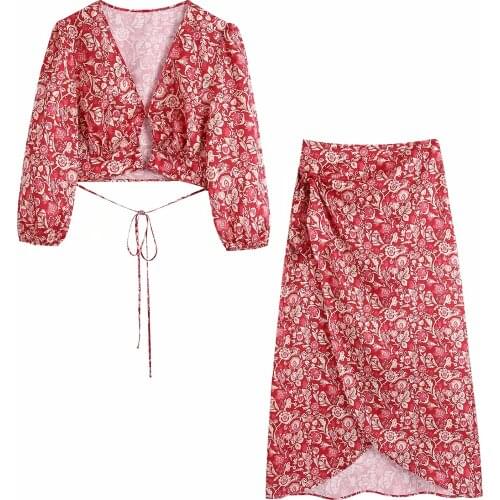 Za Sexy Deep V-neck Shirts Summer Women Long Sleeve Back Strap Tops Casual Elegant Tops And High Waist Lace Up Skirt Chic Sets