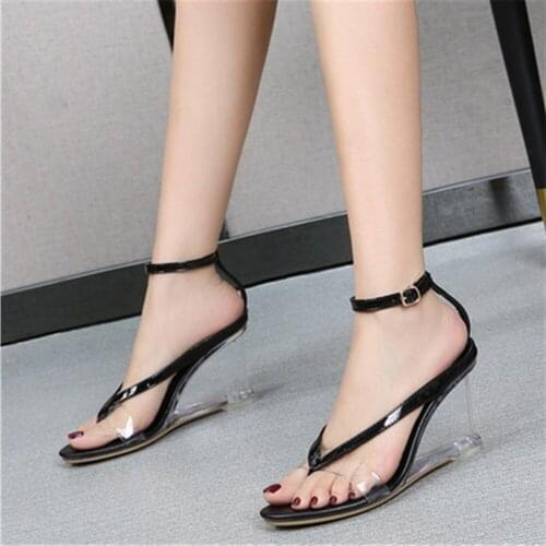 New Wedges Sandals Women Summer Transparent 8CM High Heels PVC Open Toe Sexy Wedding Shoes Platform Clear Pumps Size 34-43 White