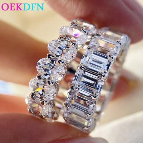 OEKDFN Luxury 100% 925 Sterling Silver Rings For Women Sparkling Oval Rectangle Zircon Wedding Engagement Cocktail Party Jewelry