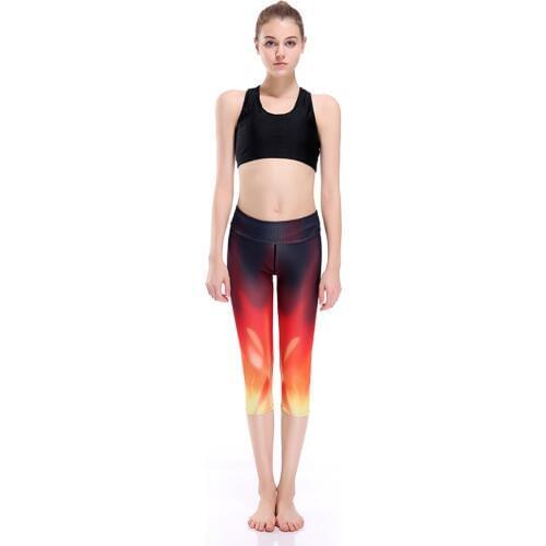 Women Sports Tights Fitness Flaming Fire Print Sexy Running elastic fitness sweat skinny gym Red pants 3 Patterns