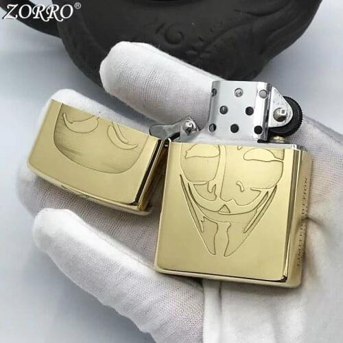 Zorro V letter kerosene lighter pure copper exquisite carving wheel personality creative gift toys outdoor tools