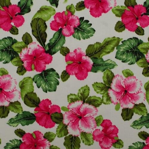 1 Yard Cotton Poplin Fabric for Sewing Patchwork, Dress, Cloth - Flower and Leave on Light Yellow Background (width=140cm)
