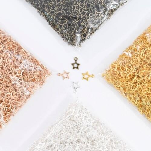 100Pcs/Bag 3D Christmas Hollow Star Nail Art Decoration 10*1.6mm Retro Gold/Sliver Alloy Charms Metal Manicure Accessories KA#35