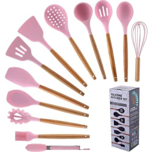 13pcs/set Household Non-stick Kitchen Utensils Set Silicone Cookware Spatula Ladle Slotted Spoon Tongs Pasta Fork Cooking Tools