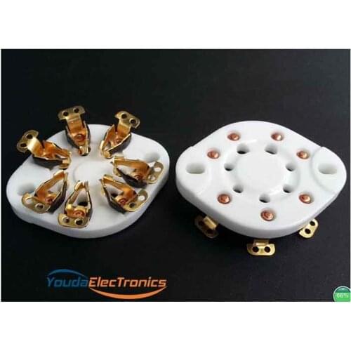 2pcs Gold Plated 7pin Ceramic Vacuum Tube Sockets for For FU-25 6A6 53 59 826 832 1625 tubes