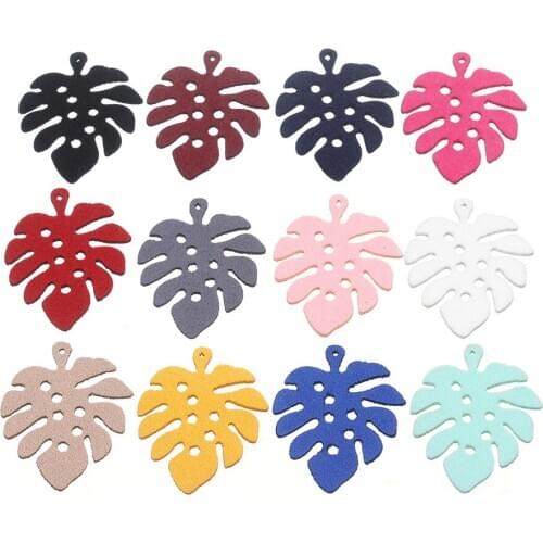 20pcs Fashion Hollow Leather Suede Velvet Leaf Charms Pendants 29*35mm with Hole fit Necklace DIY Jewelry Making Findings