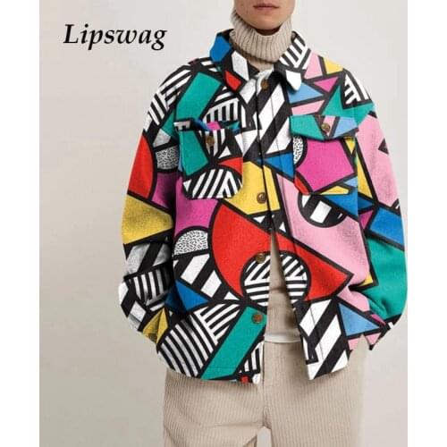 2021 Fashion Autumn Vintage Print Knitted Men Jacket Spring Loose Buttons Cardigan Jacket Men Casual Long Sleeve Coat Streetwear
