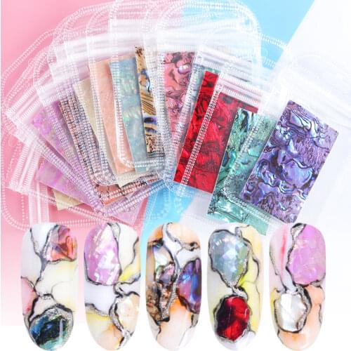 3D Abalone Shell Nail Art Sticker Pearl Glitter Gradient Marble Slider For Nails Mermaid Wraps DIY Decorations Manicure NL747