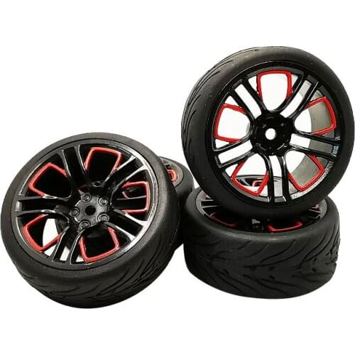 4pcs 1/10 Rubber Tire Tyres Wheel Set Model M6NKR + PP133 Fit 1:10 RC On Road Car 12mm Hex