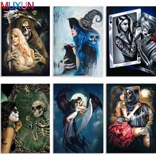 Muxun 5D Diy Diamond Painting Embroidery Black And White Women Skull Cross Stitch Diamond Home Decoration Gift Handmake Rp515