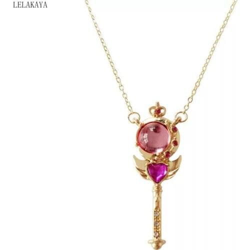 Anime Sailor Moon Loving Wand Crystal Pendant Necklace Women Girls Accessories Action Figure Printed Metal Magic Stick Jewelry