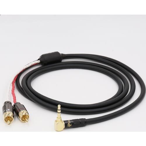 Hifi audio cable 2 rca to 3.5MM Right Angled Plug Connector hifi 1 to 2 audio video cable